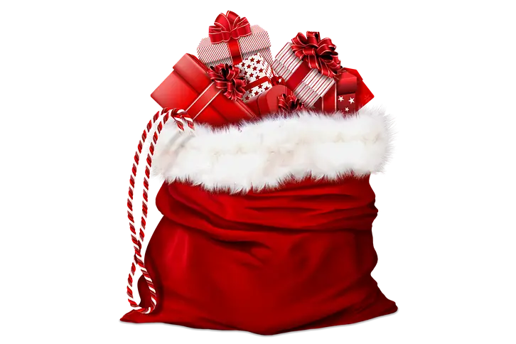Santa Claus's red bag full of presents